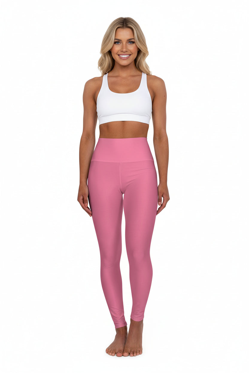 High-Waist Petal Rouge Pink Yoga Leggings Women's Seamless Poly-Span Stretchy Pink Performance Leggings