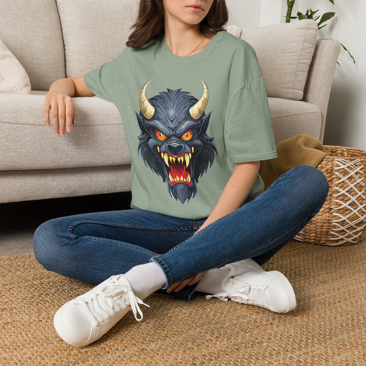 Demonic Wolf Monster Graphic T-Shirt Cartoon Graphic Tee Unisex 100 Cotton Gildan T-Shirt