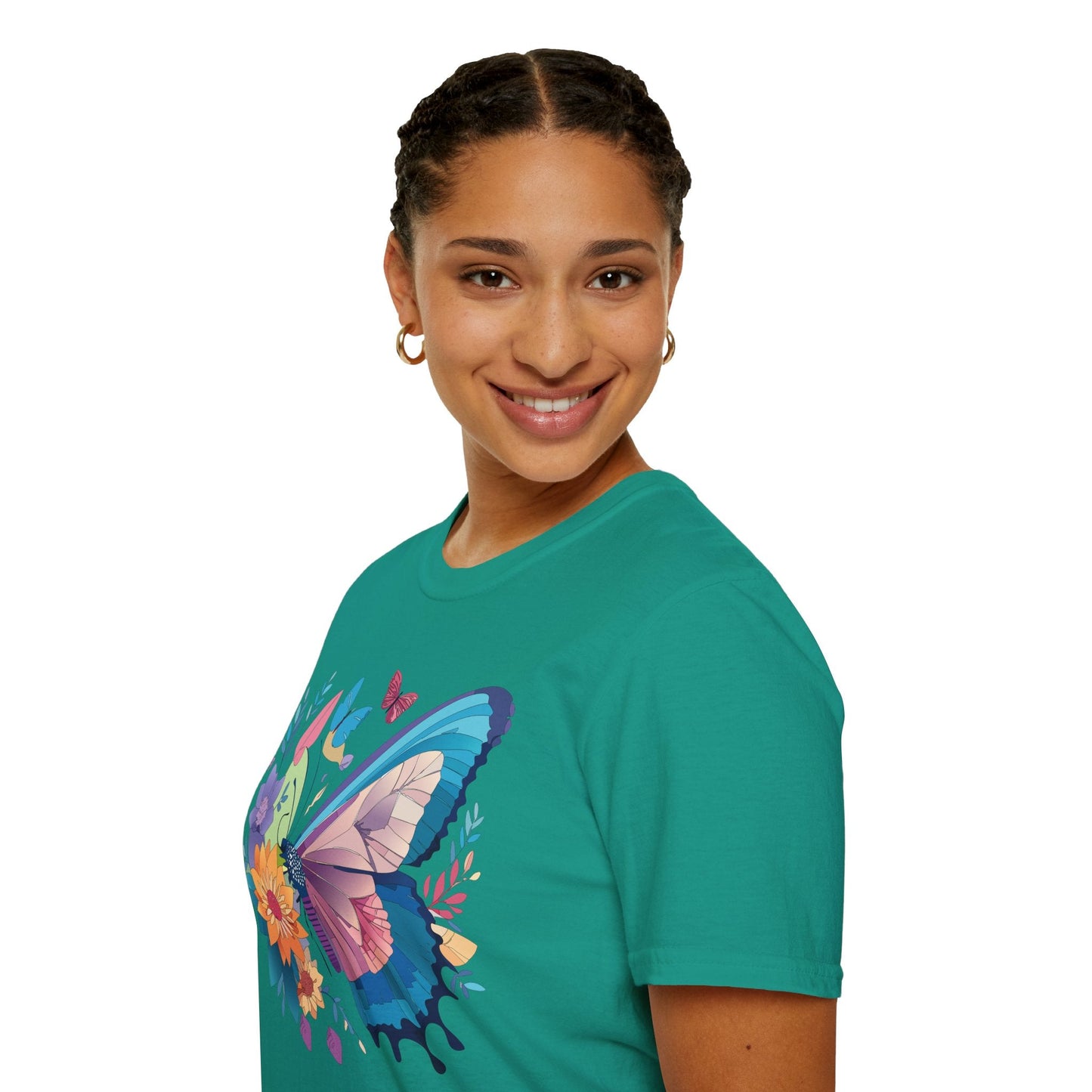 Gildan Butterfly T Shirt Unisex Softstyle 64000 Monarch Print Lightweight Breathable Cotton Tee
