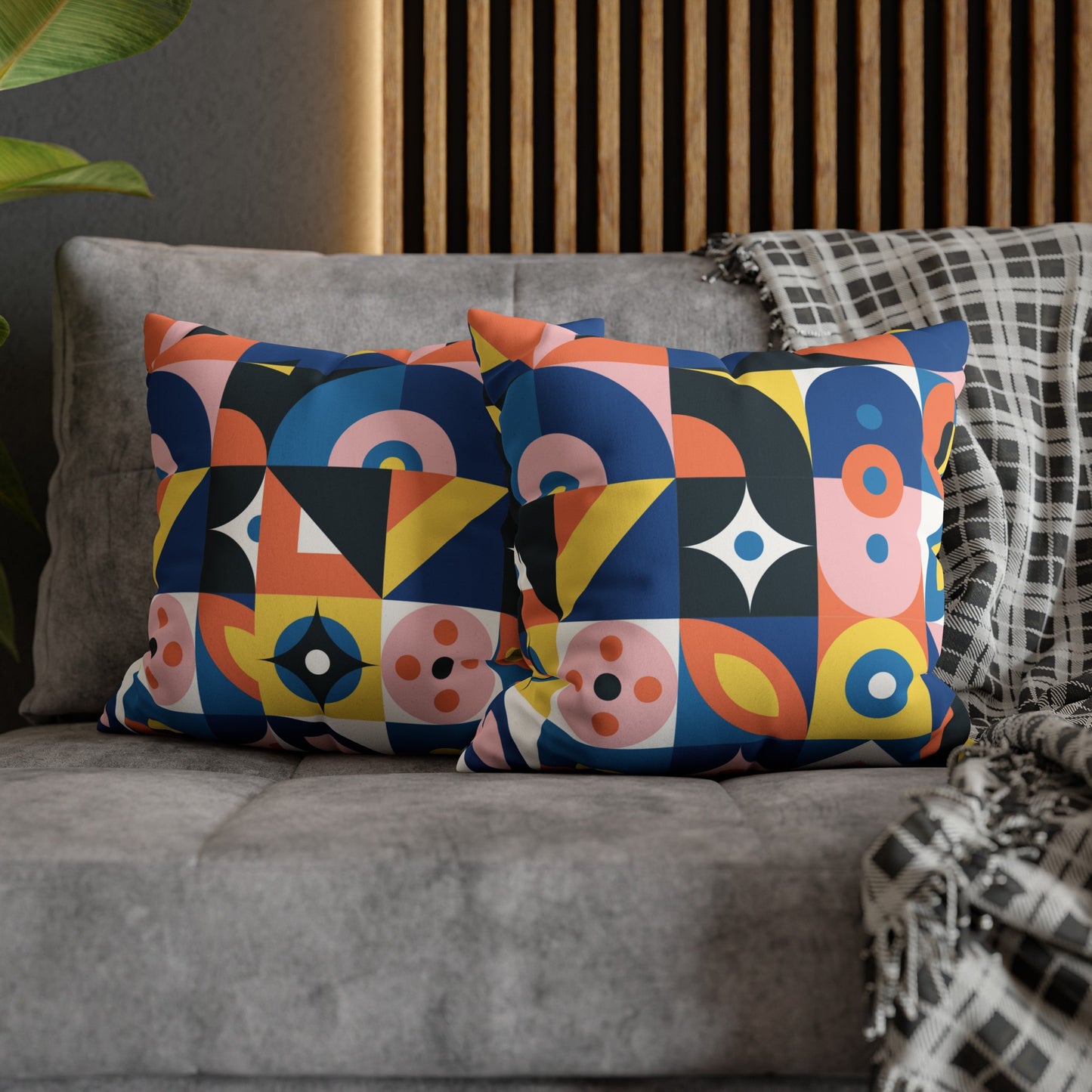 Faux Suede Pillowcase with Abstract print