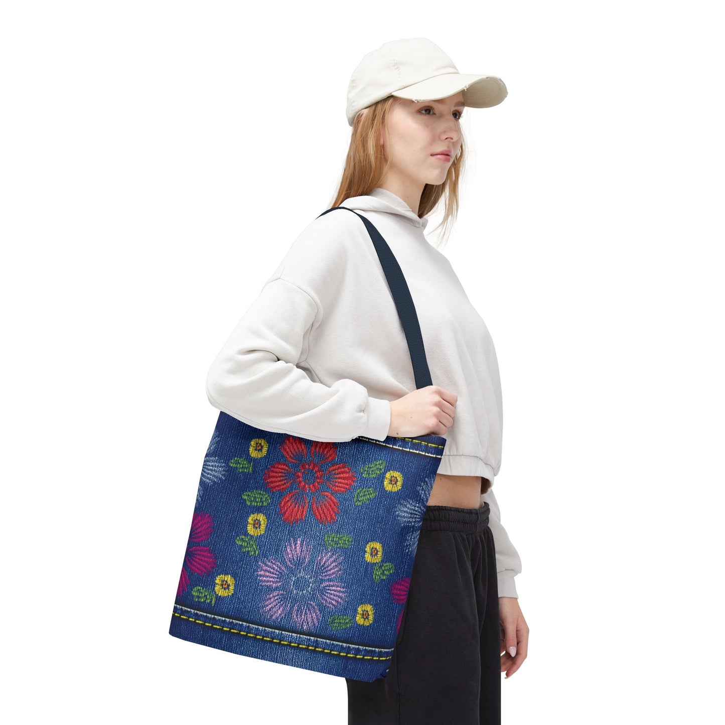 Denim Fabric Imitation Print Unisex Canvas Bag Poly Spun 3 Sizes Tote Bag 131