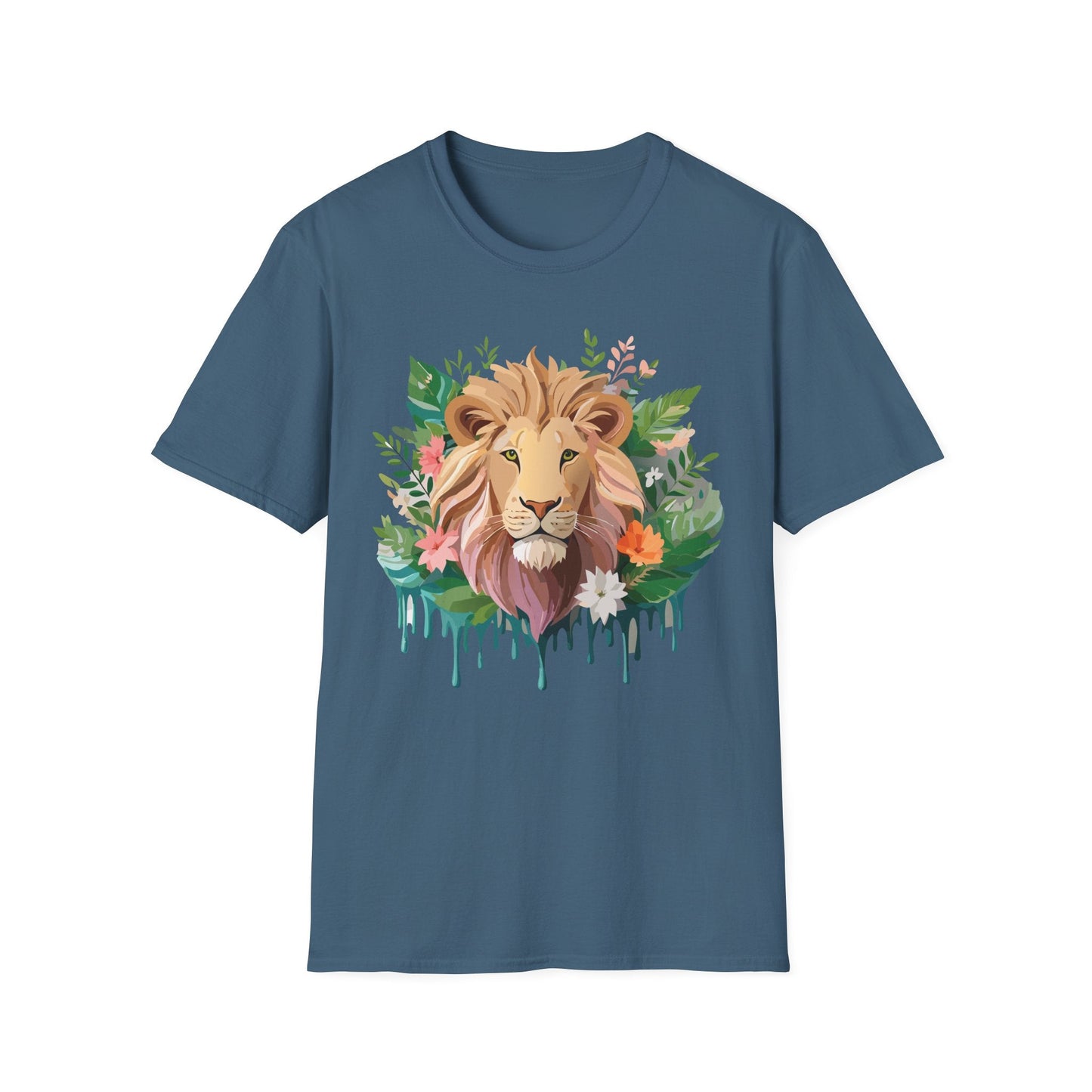 Lion Shirt Unisex Floral Lion Tee Animal Print Short Sleeve Tee