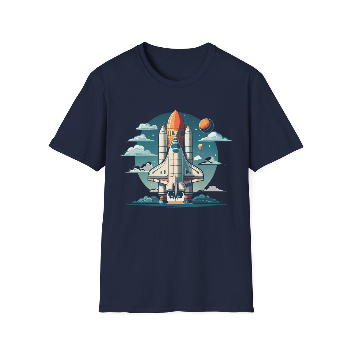 Retro Space Shuttle Illustration T-Shirt | Rocket Launch Graphic Design Unisex 100 Cotton Gildan T-Shirt