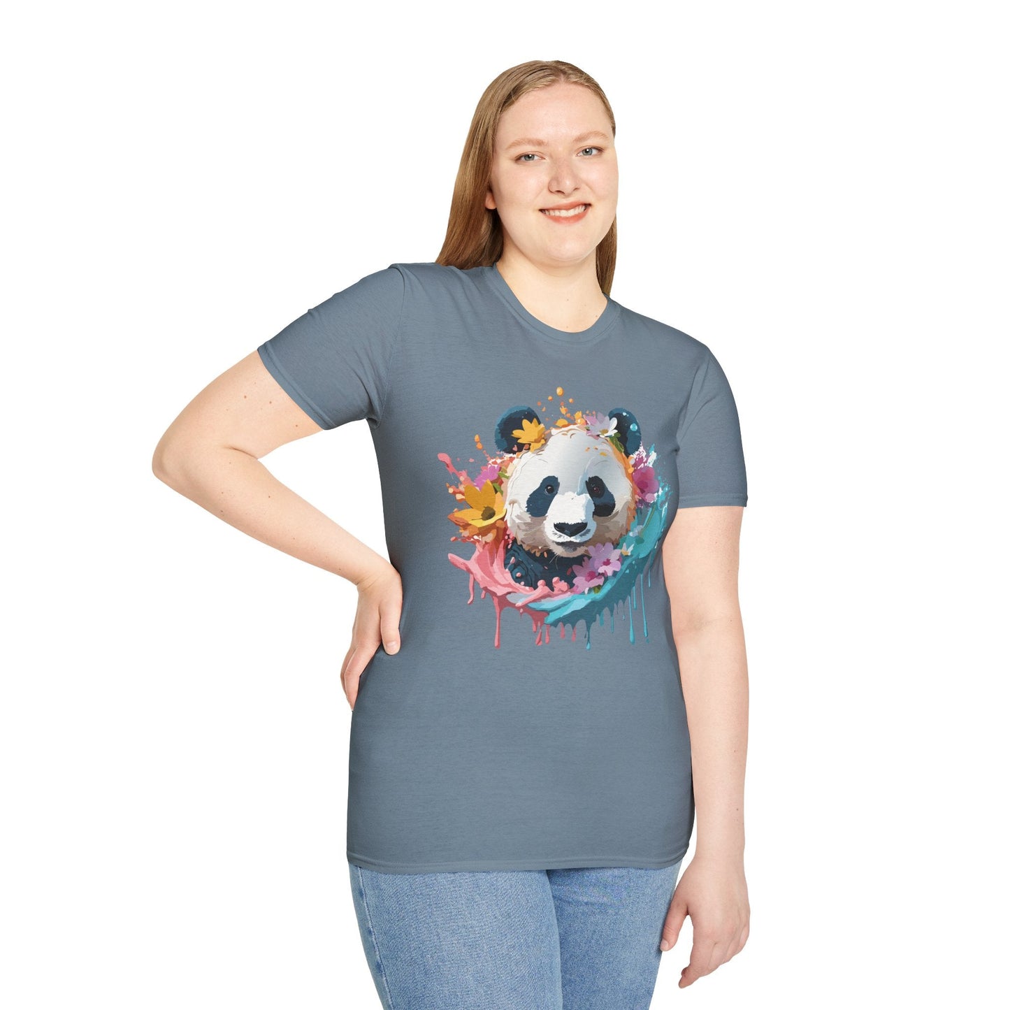 Unisex Panda Shirt Softstyle Tee 100 Percent Ring Spun Cotton Casual Animal Print