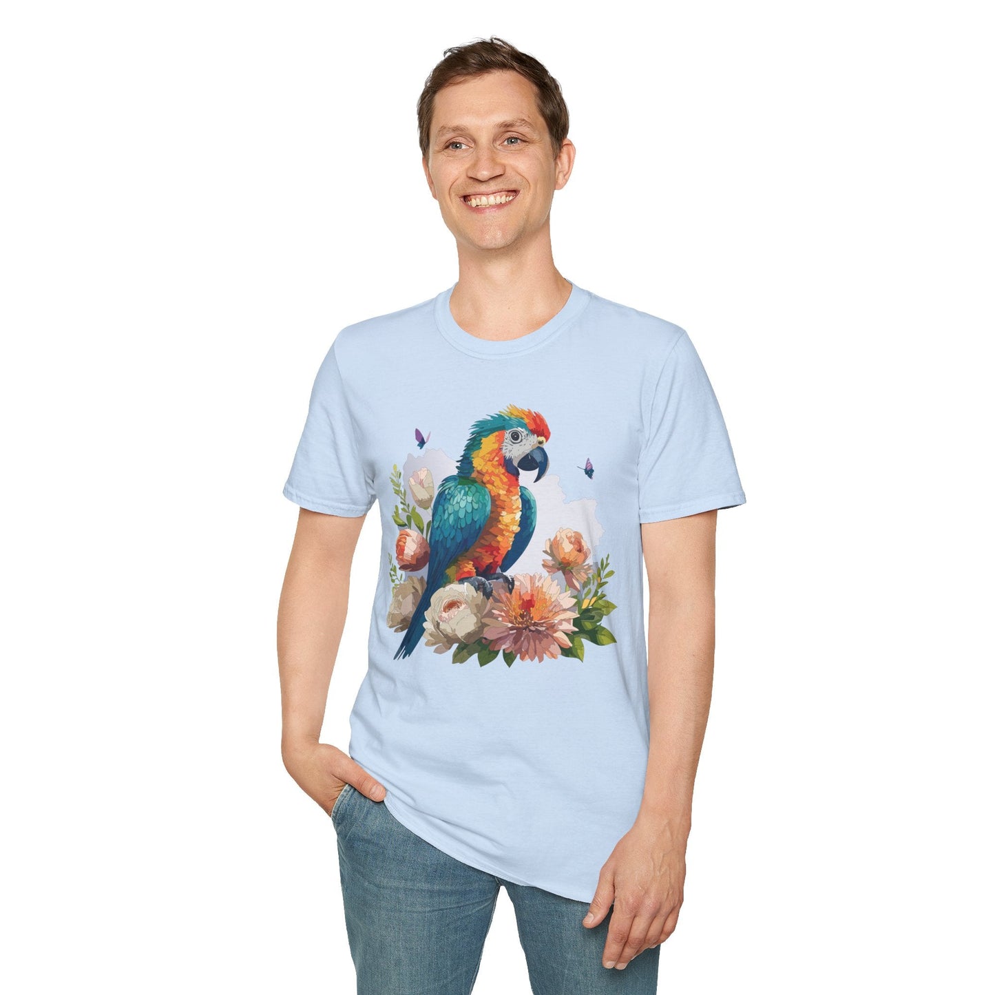 Bird T Shirt Floral Bird Print Unisex Softstyle Cotton Tee Animal Graphic Tee For Everyday Wear