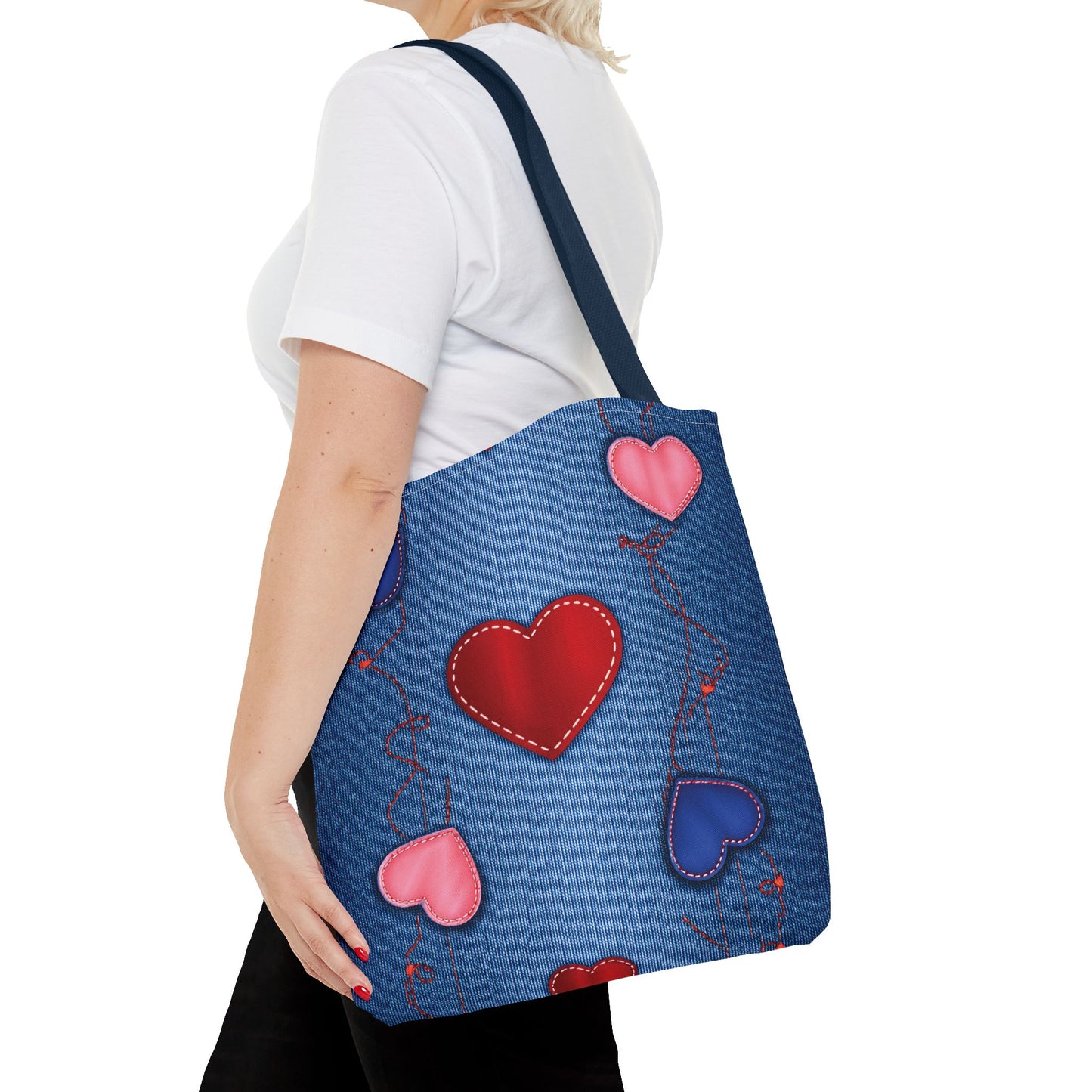 Love Day Graphic Design Denim Fabric Imitation Print Unisex Canvas Bag POLY 3 Sizes Tote Bag 201-23