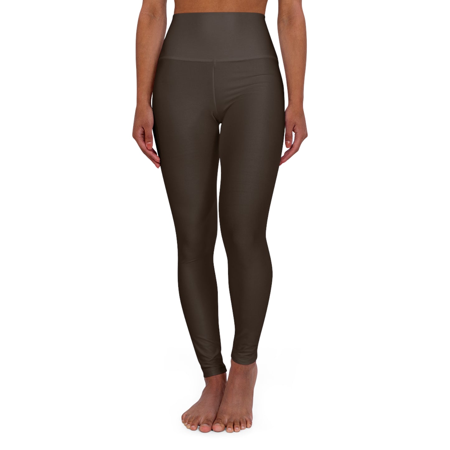 High-Waisted Dark Coffee Yoga Leggings Solid Dark Olive Women's Poly-Span Stretchy Athletic Pants for Yoga