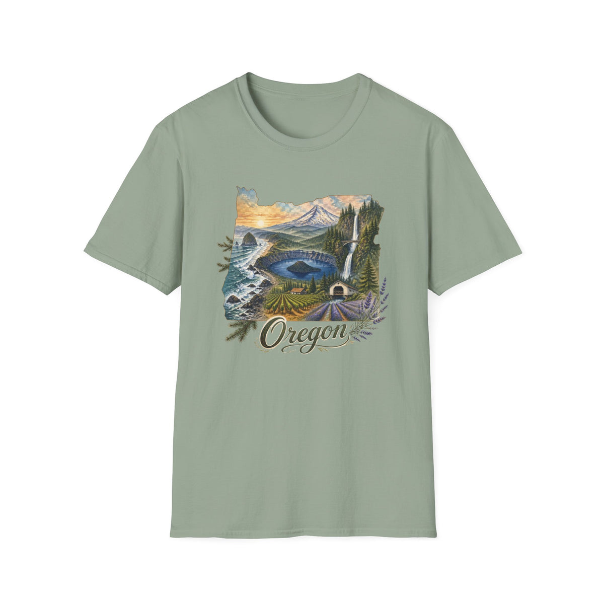 Oregon Crater Lake Mountains Travel Graphic Design Unisex 100 Cotton Gildan T-Shirt