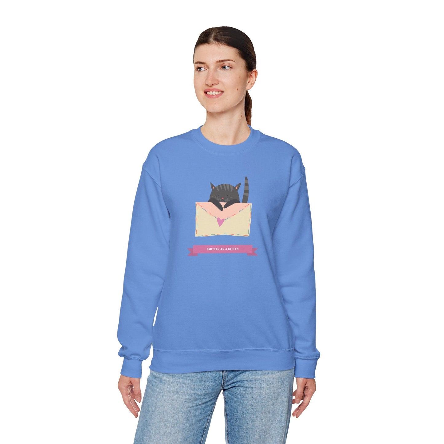 Cat Heart Sweatshirt Love For Cat Lovers Unisex Crewneck Fifty Fifty Cotton Poly Blend Gildan 18000