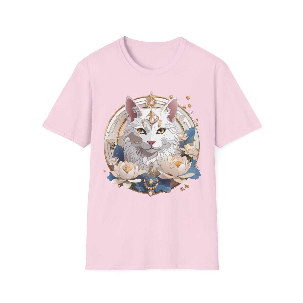 Mystic Moon Cat T-Shirt | Crescent, Floral, Magical Cat Portrait