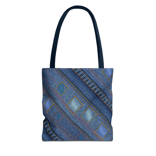 Denim Fabric Imitation Print Unisex Canvas Bag Poly Spun 3 Sizes Tote Bag 189-2