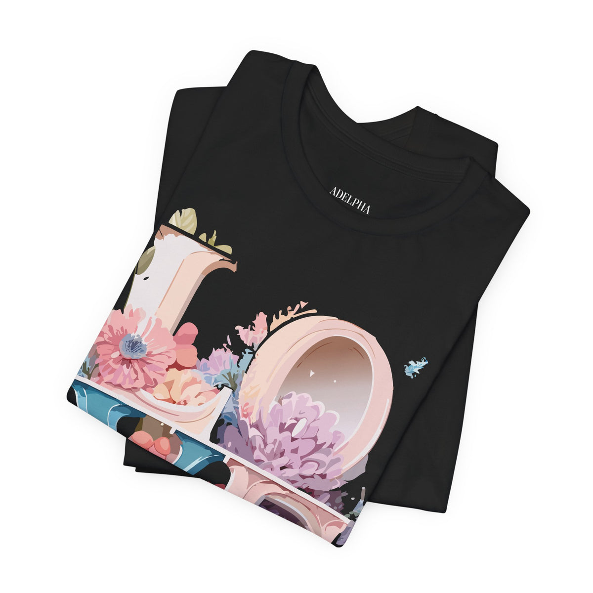 Valentine's Day Graphic Unisex Cotton Bella+Canvas Tee with Floral Art Design d122