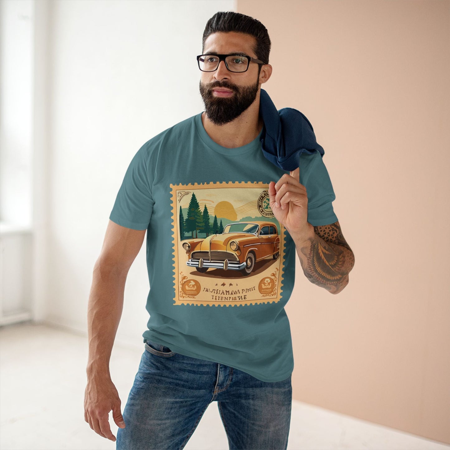 Retro2Nova Postage Stamp Shirt Unisex Premium Cotton Tee With Original Art Design