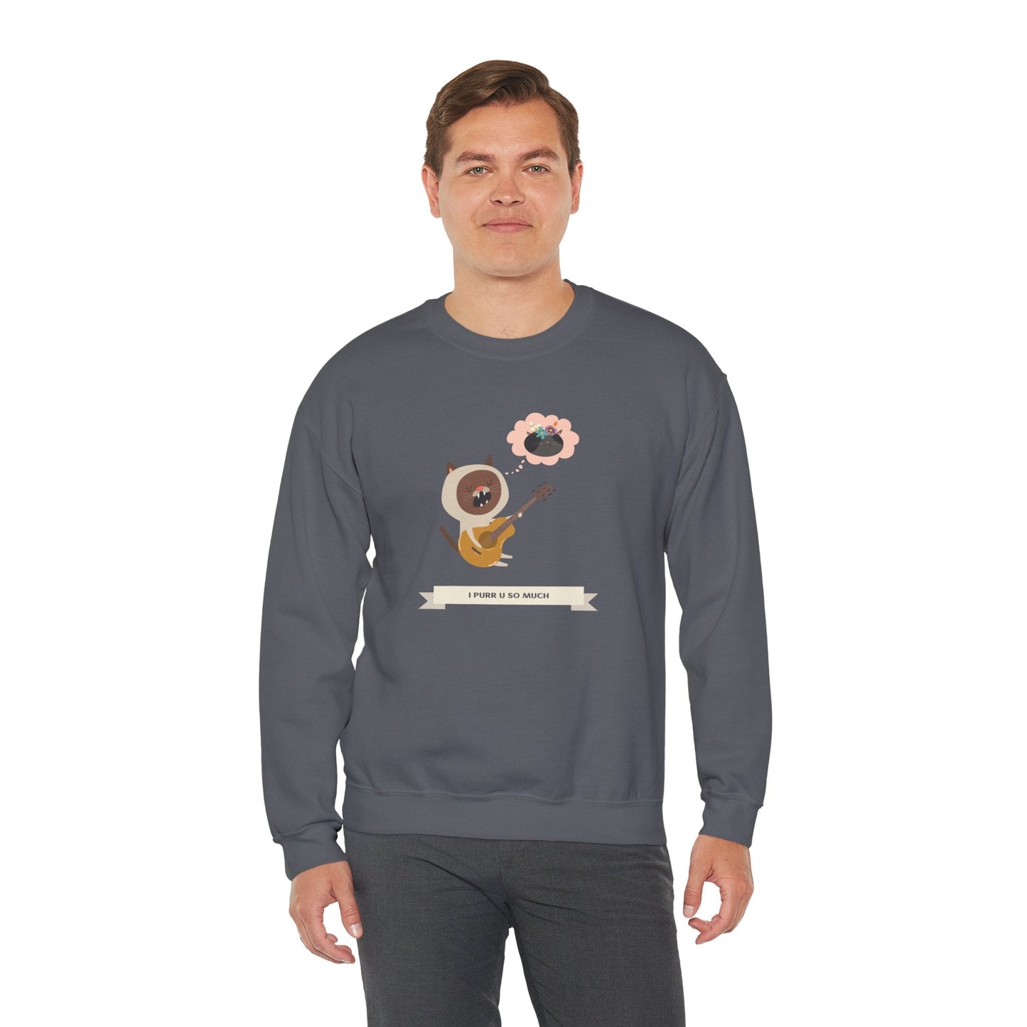 Cat with Guitar Sweatshirt, Love Sweatshirt, Cat Sweatshirt, Valentine's Day Sweatshirt, 50/50 Cotton-Poly Animal Sweatshirt 127