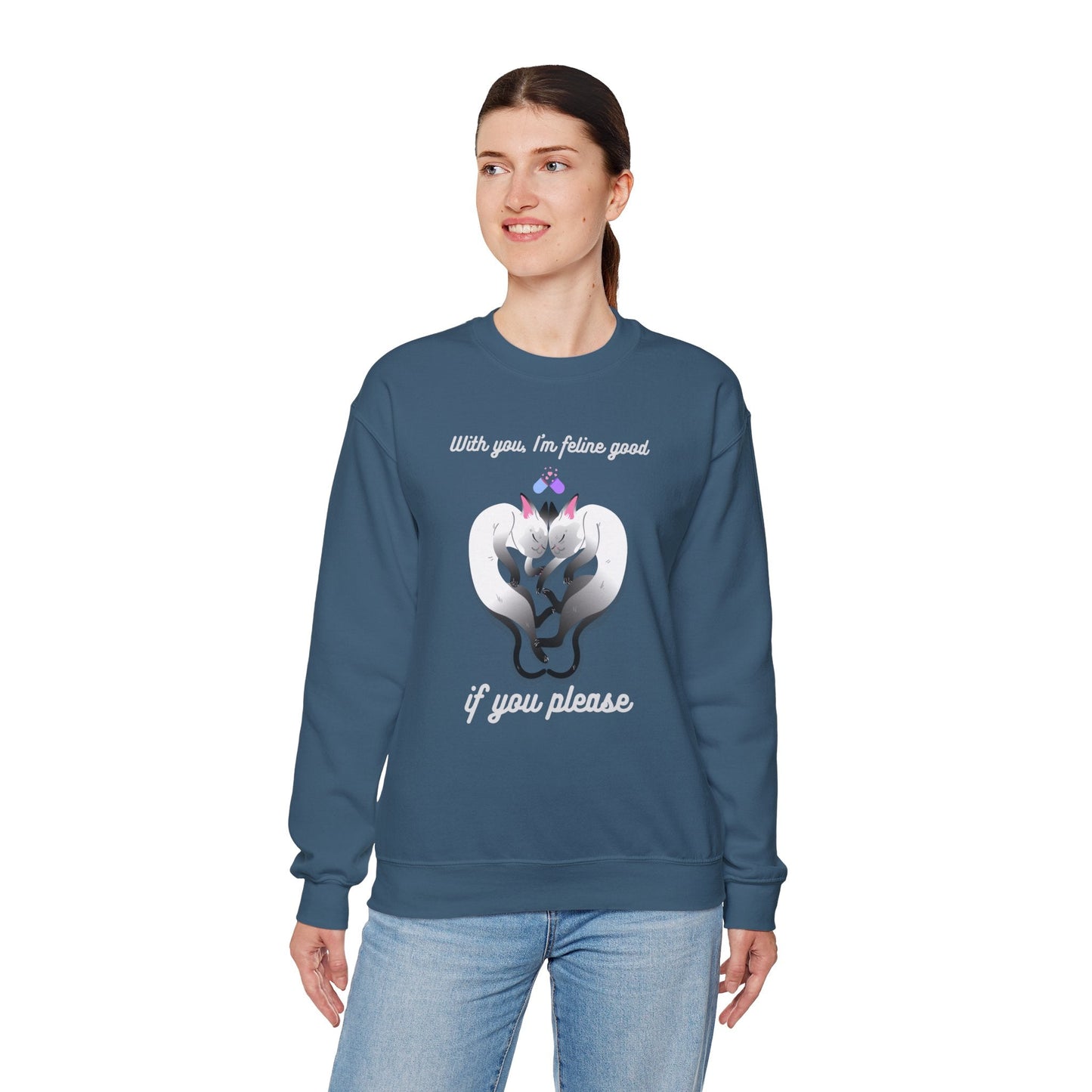 Double Cat Heart Sweatshirt Unisex Fifty Fifty Cotton Poly Valentines Day Sweatshirt