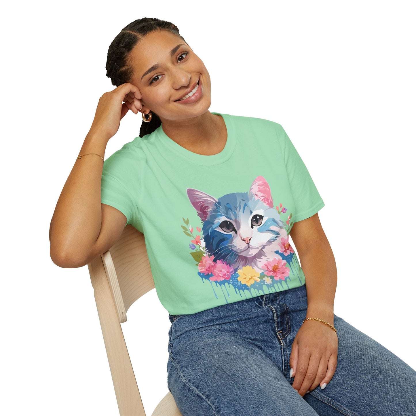 Cat Shirt Unisex Cat Tee Kitten Print Gildan Softstyle 64000