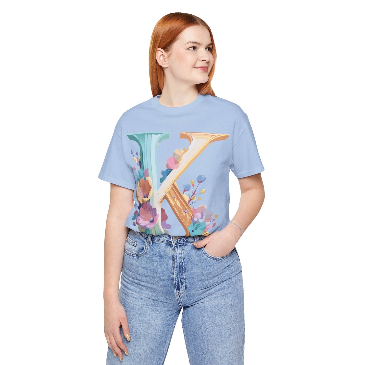 Letter K Graphic Tee Unisex Shirt By Adelpha Vintage Art Design Short Sleeve Collection