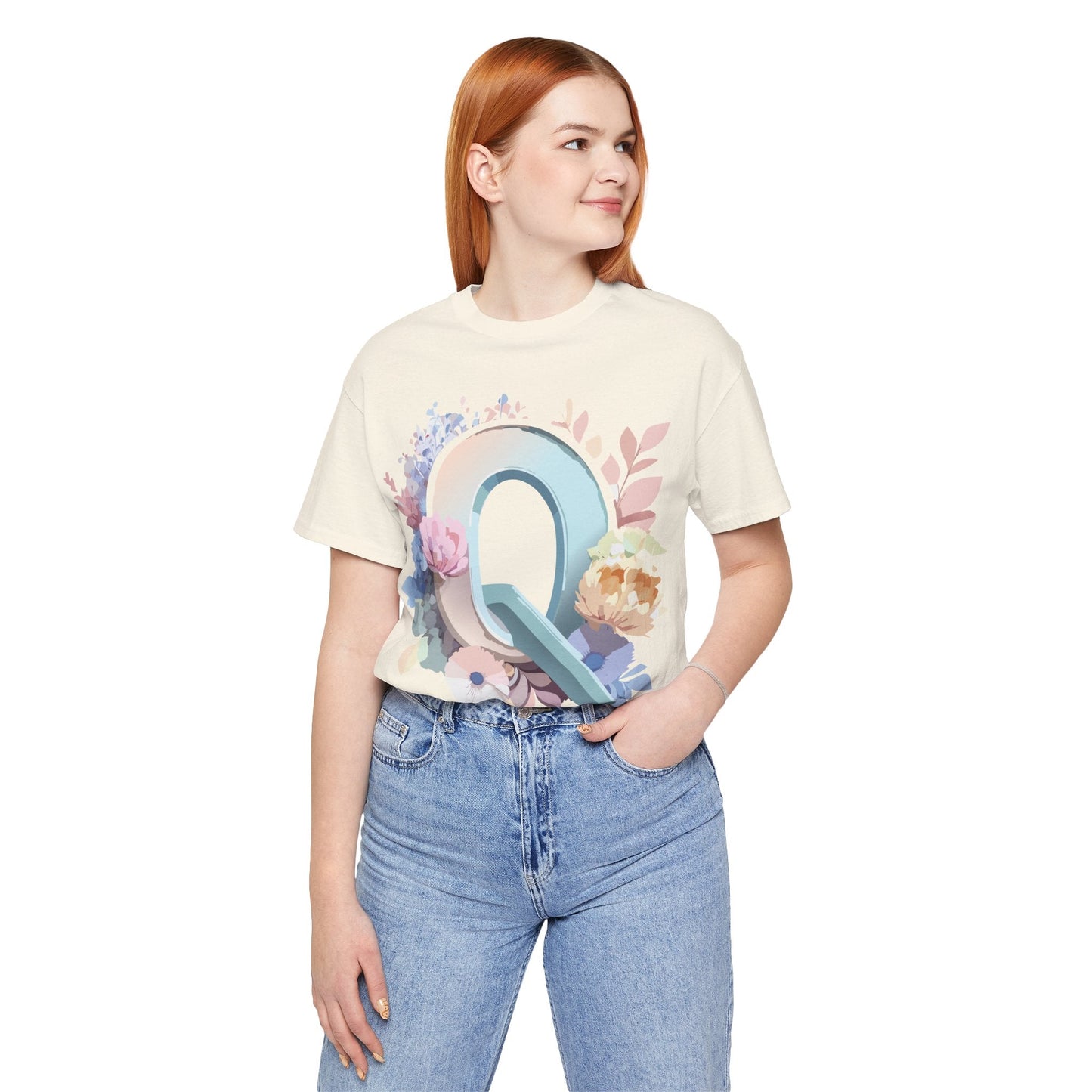 Letter Q Shirt Graphic Tee Unisex Short Sleeve by Adelpha Vintage Inspired Artwork