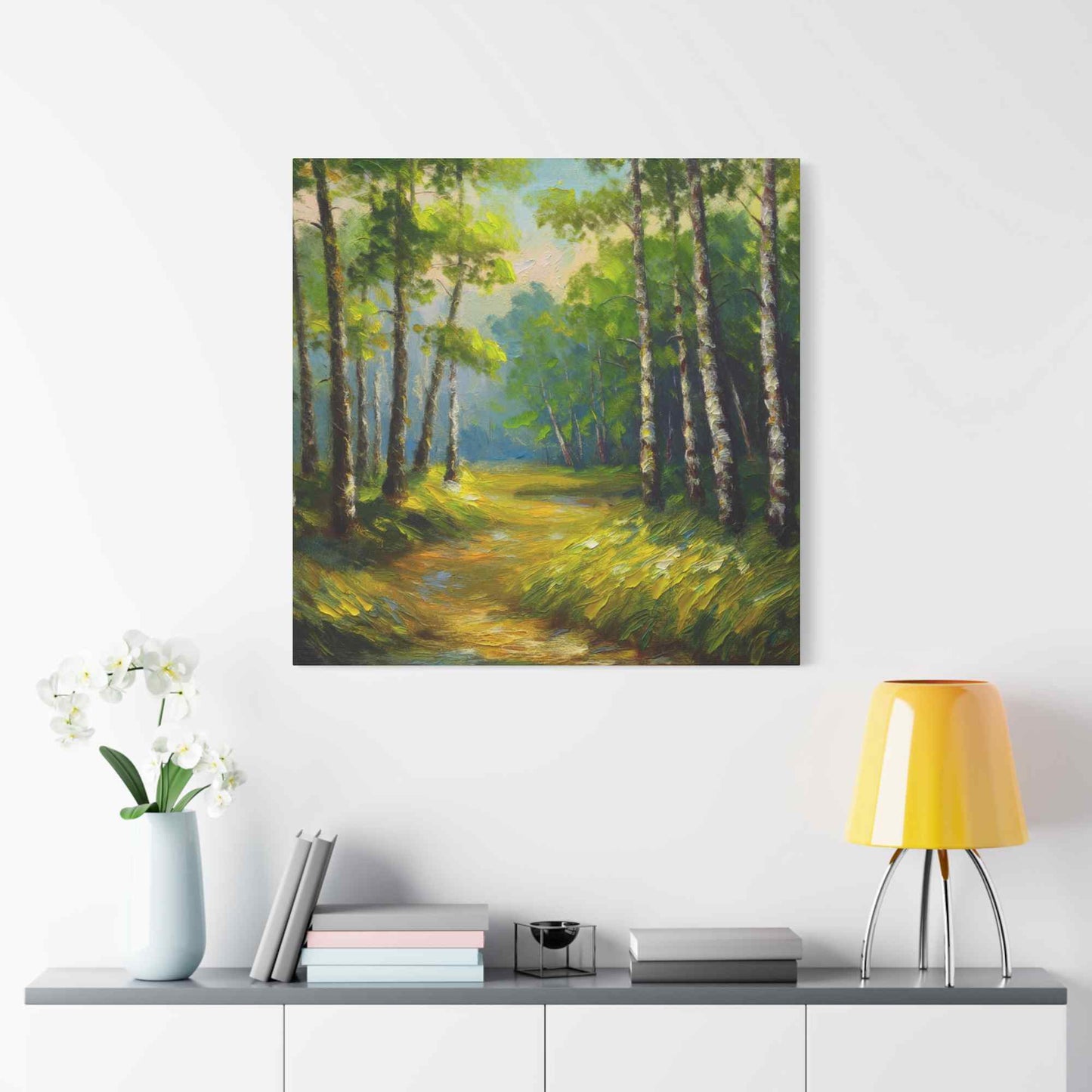 Summer Forest Print Canvas, Oil Paint Print 20x20, 24x24, 30x30, 32x32, 36x36 Art Design Pine-Wood Inner Frame MC-87