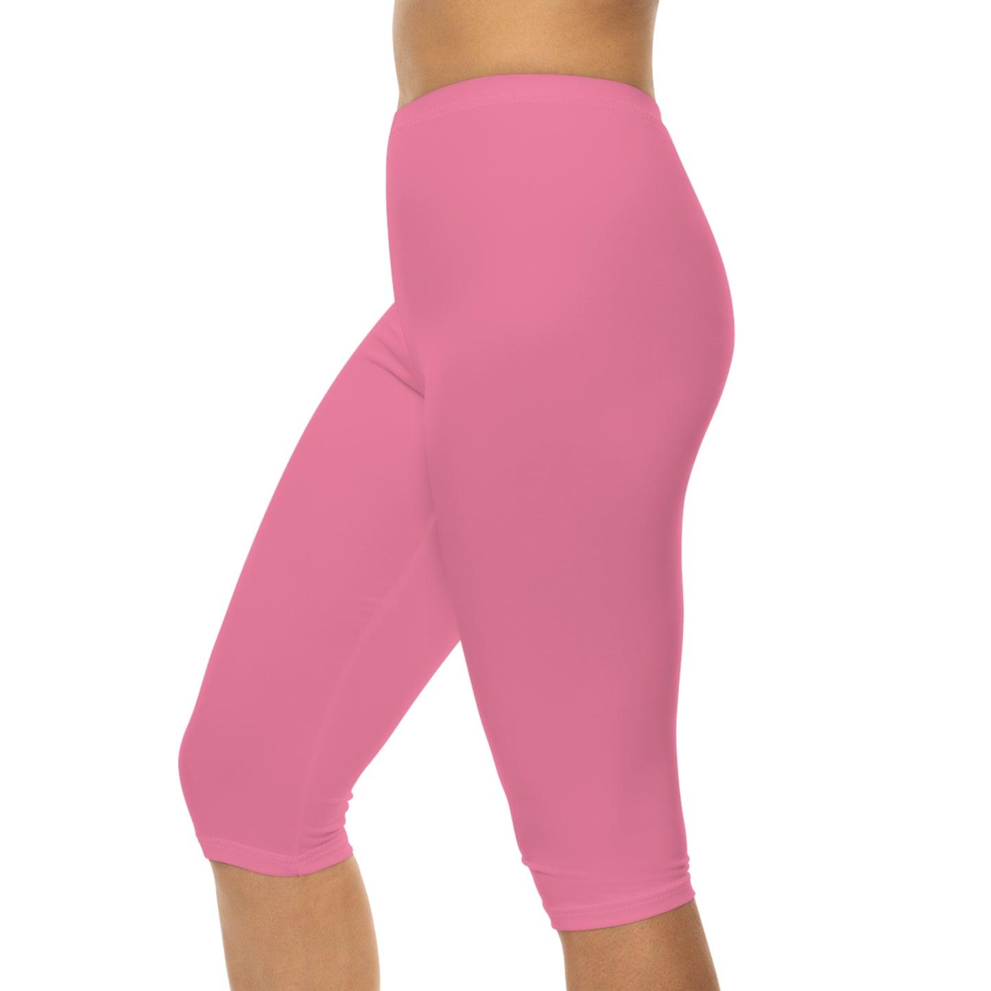 Bubblegum Tint Pink Color Women's Brushed Suede Poly Span Casual Capri Leggings XS-2XL