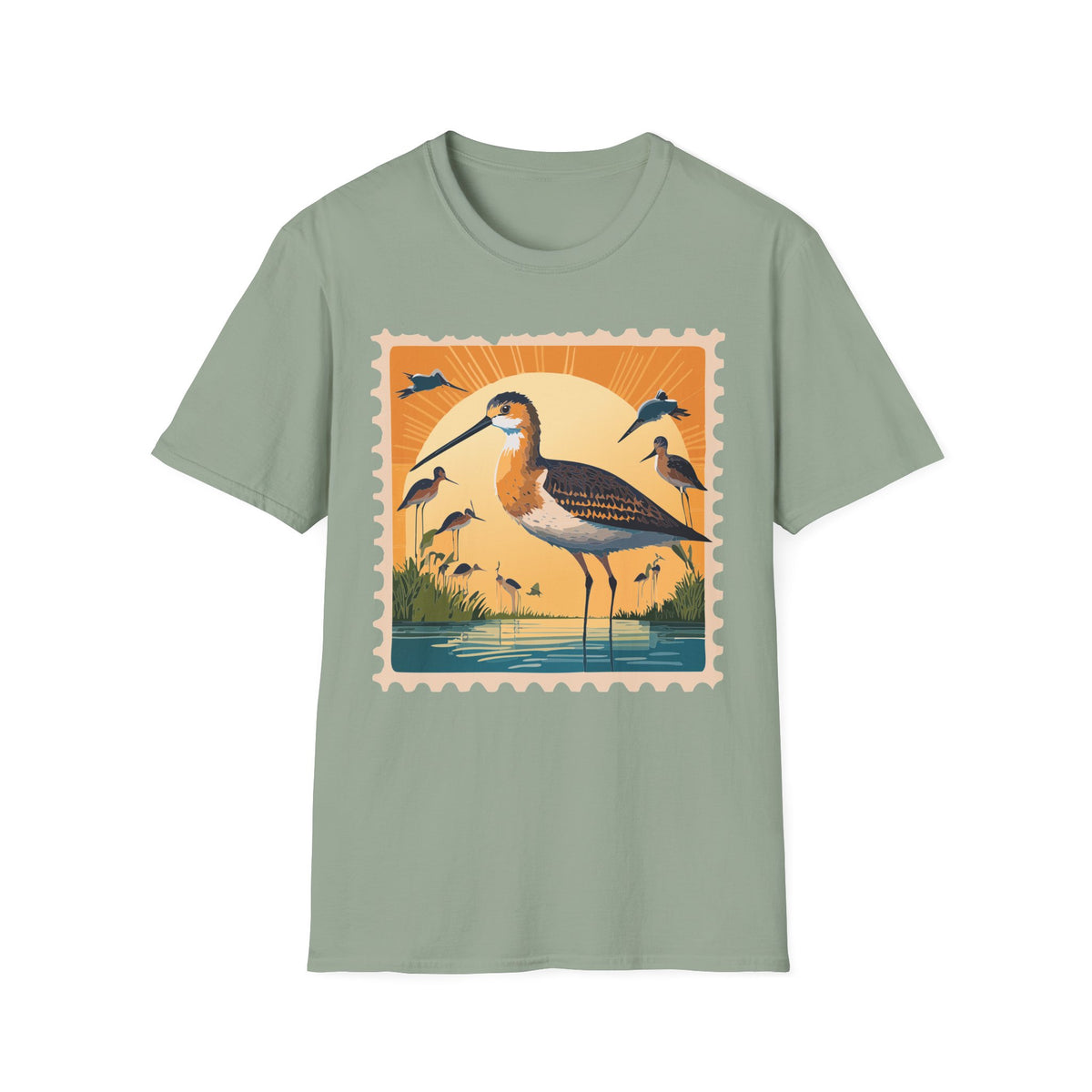 Shorebird Sunset Illustration T-Shirt | Coastal Bird Graphic Tee Unisex 100 Cotton Gildan T-Shirt