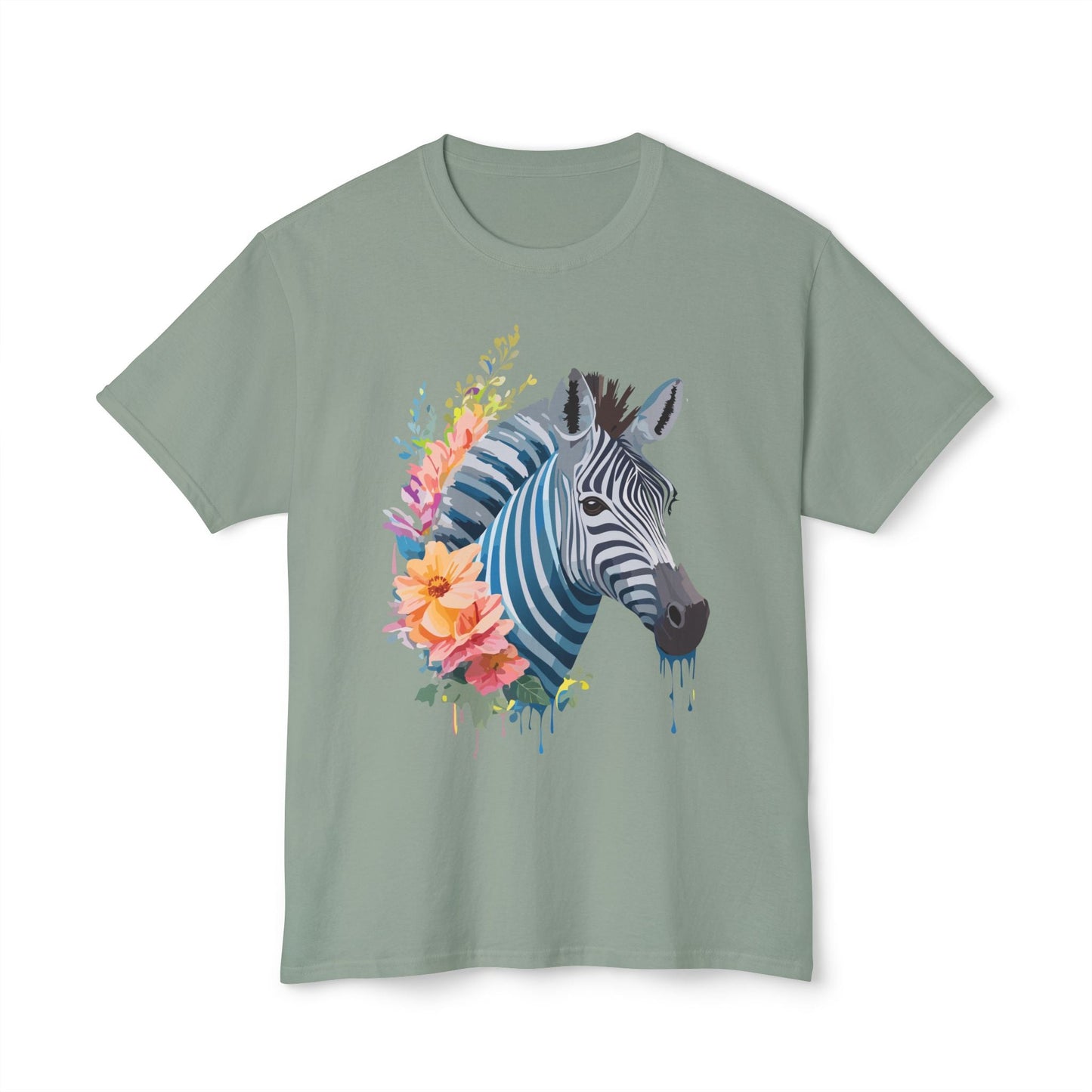 Unisex Zebra Art Print T Shirt 100 Percent Cotton Vintage Floral Design Tee Made In USA