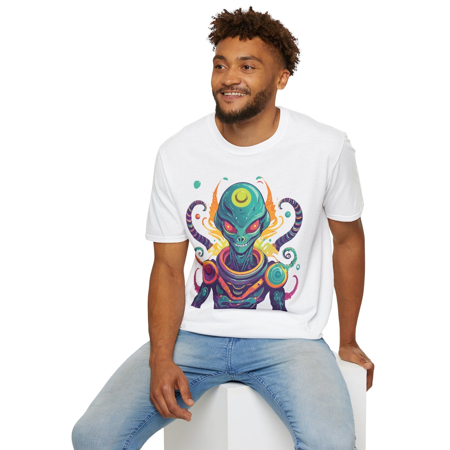 Alien Graphic Unisex Cotton Softstyle UFO Artwork Tee 7