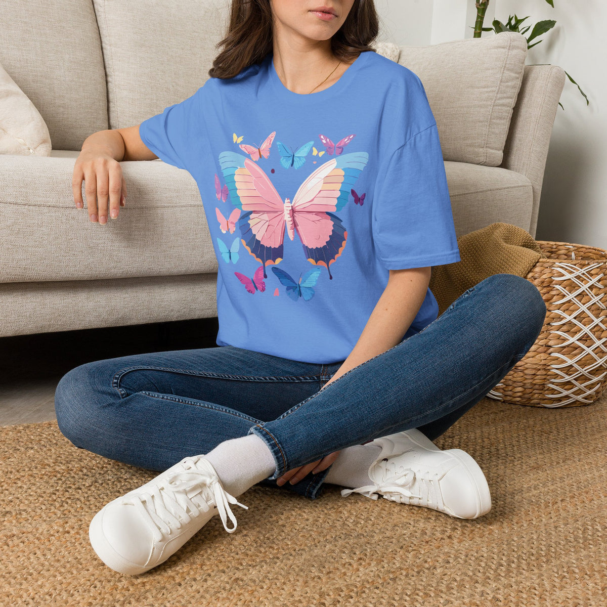 Butterfly Cluster T-Shirt — Pastel Pink & Blue Butterfly Graphic Tee Unisex 100 Cotton Gildan T-Shirt
