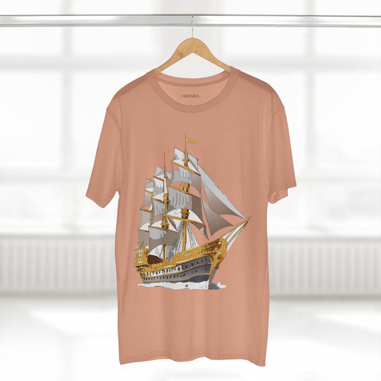 Ship Graphic Unisex 100 Cotton T-Shirt with Gold Frigate Art Design 19