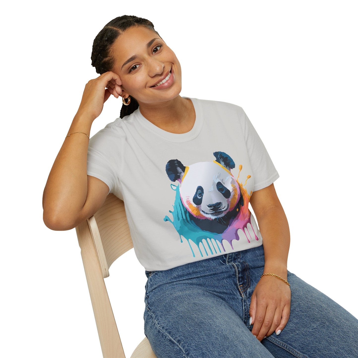 Unisex Panda Shirt T Shirt With Panda Animal Print Tee Softstyle Gildan 64000 100 Percent Ring Spun Cotton