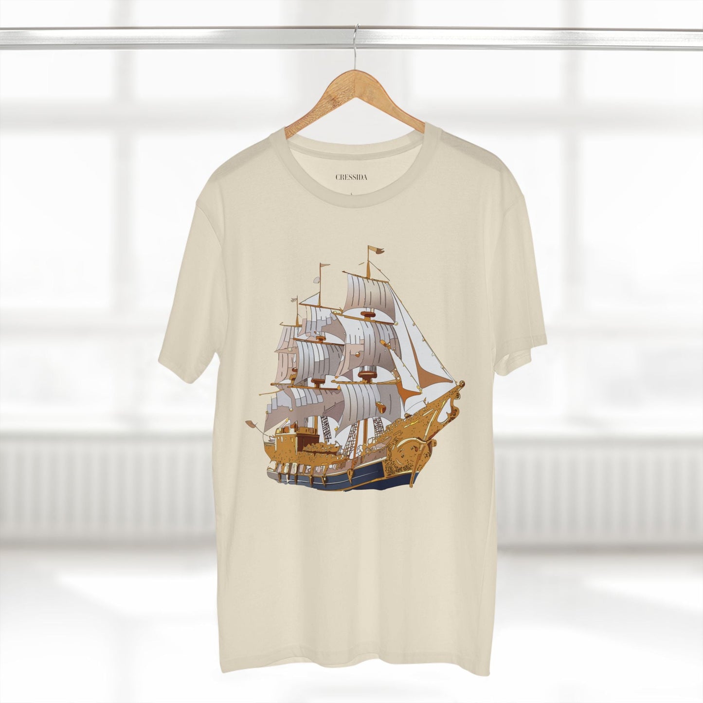 Ship Graphic Unisex 100 Cotton T-Shirt with Gold Frigate Art Design 2