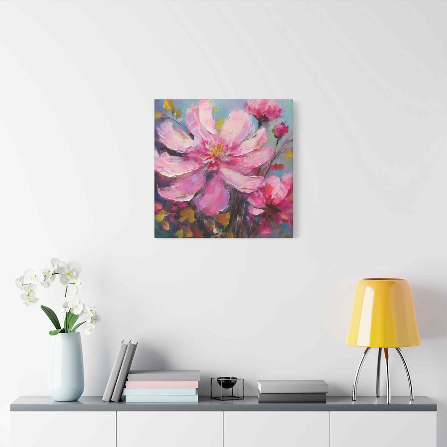 Pink Flowers Print Canvas, Pink Flowers Oil Paint Print 20x20, 24x24, 30x30, 32x32, 36x36, Art Design Print Non-Frame MC-12
