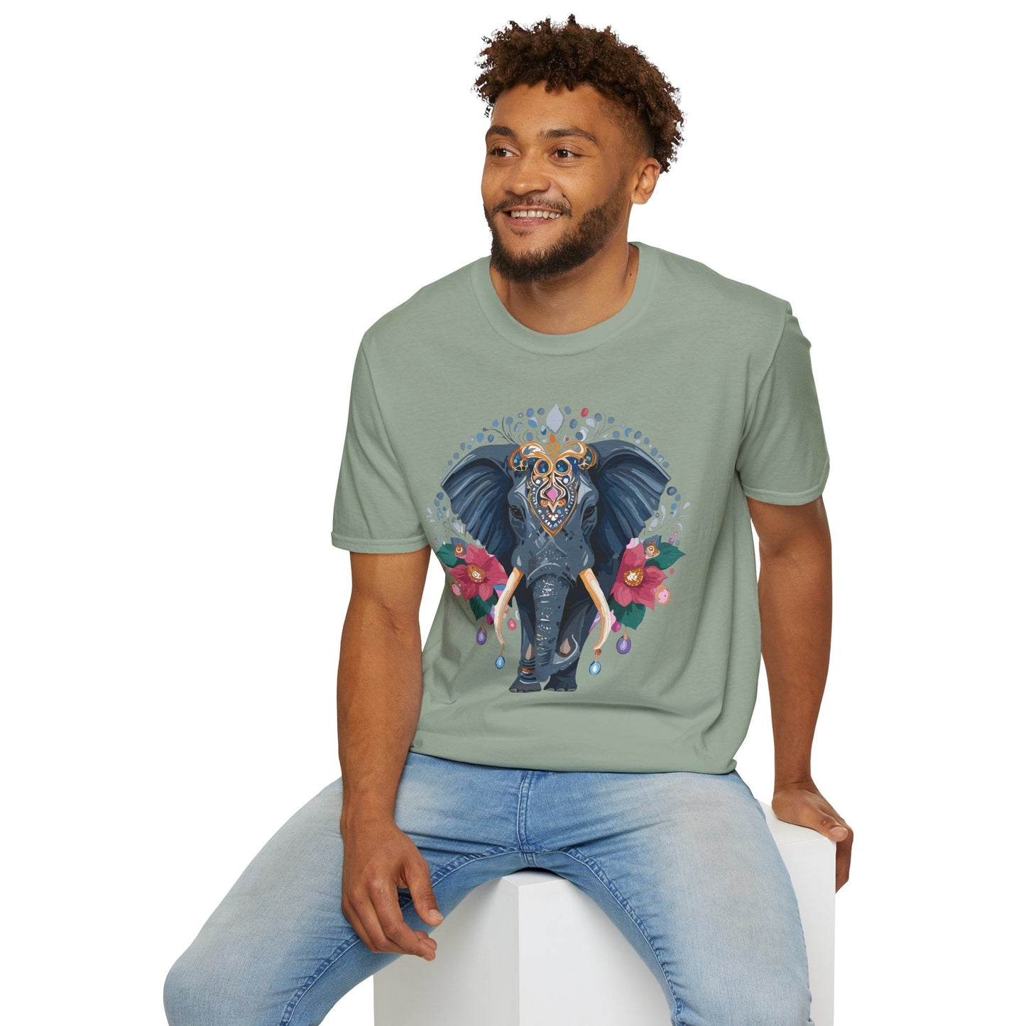 Elephant Graphic T Shirt Unisex Cotton Tee Softstyle Gildan 64000 Elephant Design