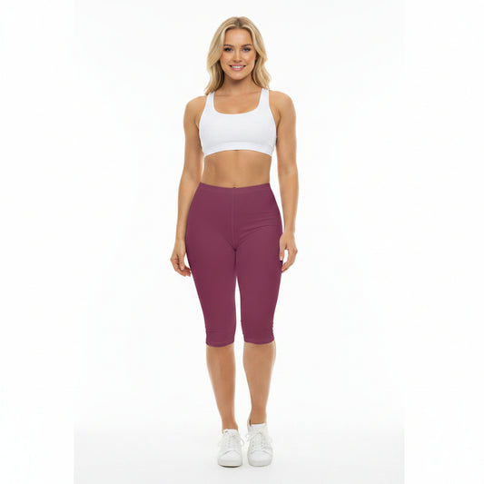 Vintage Berry Color Women's Brushed Suede Poly Span Casual Capri Leggings XS-2XL