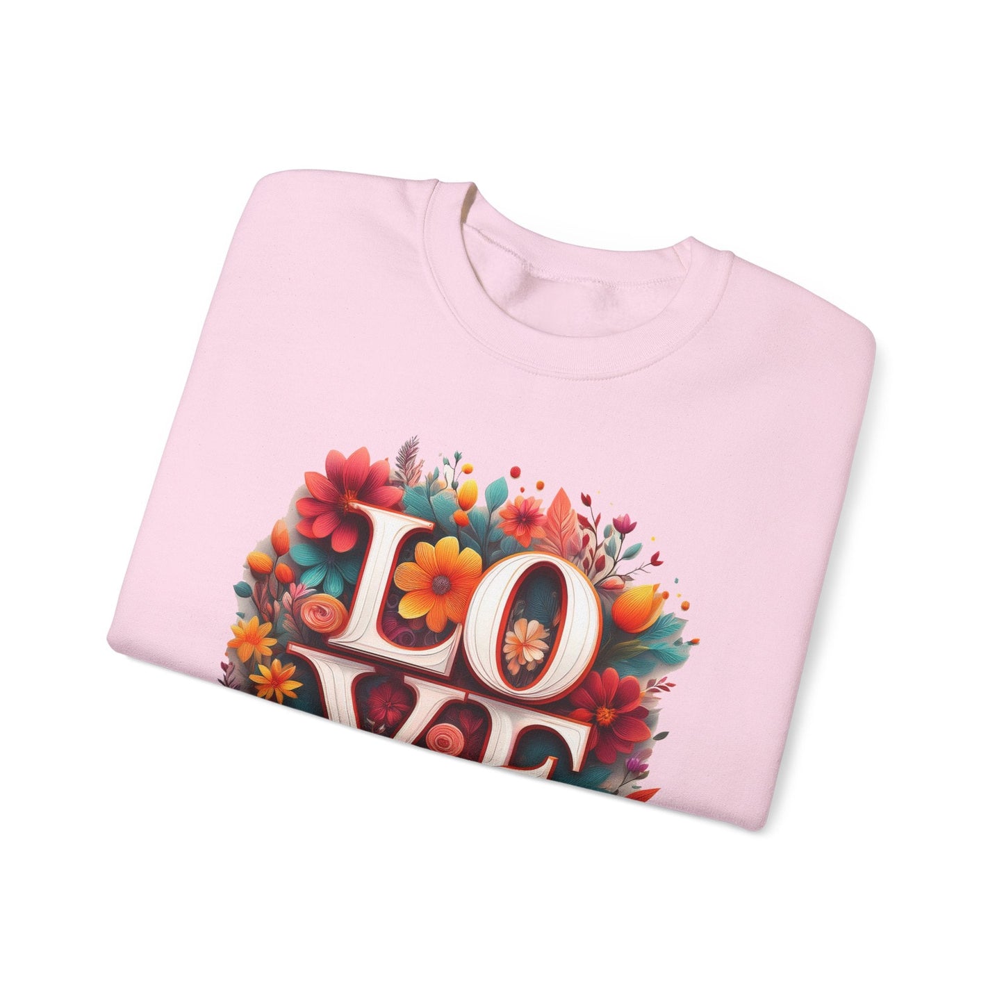 Floral Love Valentines Day Sweatshirt Unisex Heavy Blend Crewneck 50/50 Cotton Polyester Gildan 18000