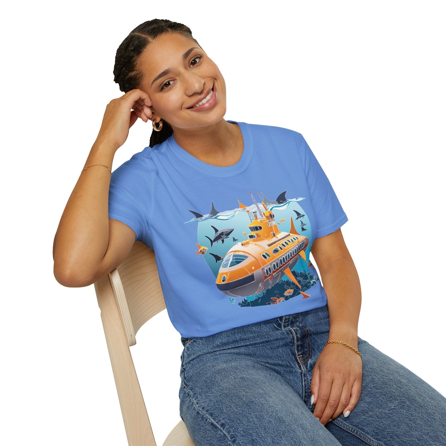 Ocean Themed Unisex Gildan Softstyle 64000 Short Sleeve T Shirt With Ocean Art Design