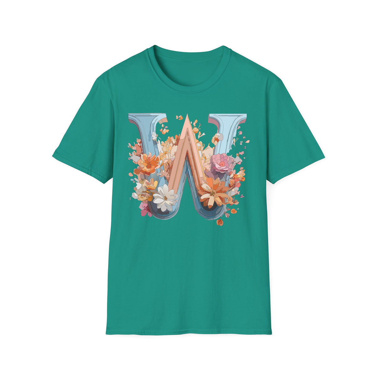 Floral Monogram W T-Shirt | Letter W Initial Tee, Vintage Botanical Alphabet