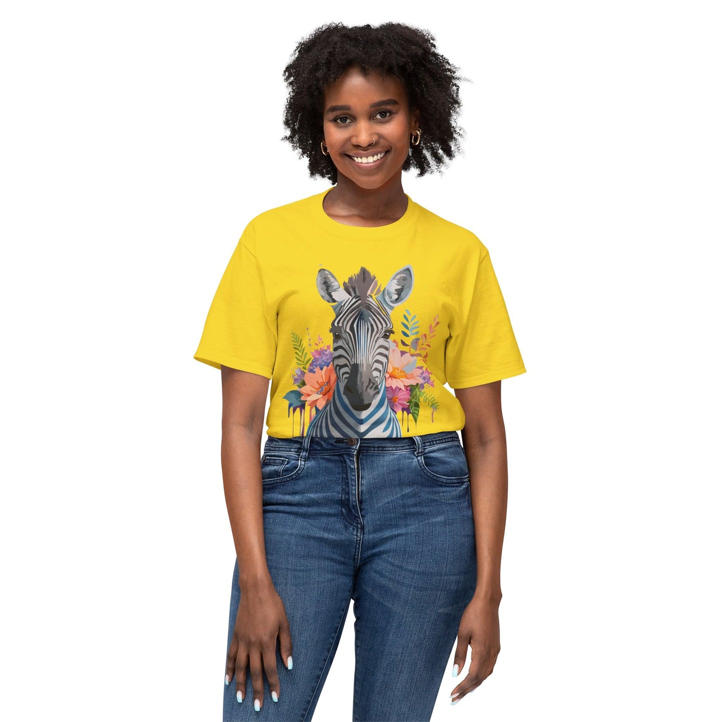 Unisex Zebra Art Print T Shirt HD Cotton Tee Floral Design Made In USA Premium Comfort Breathable