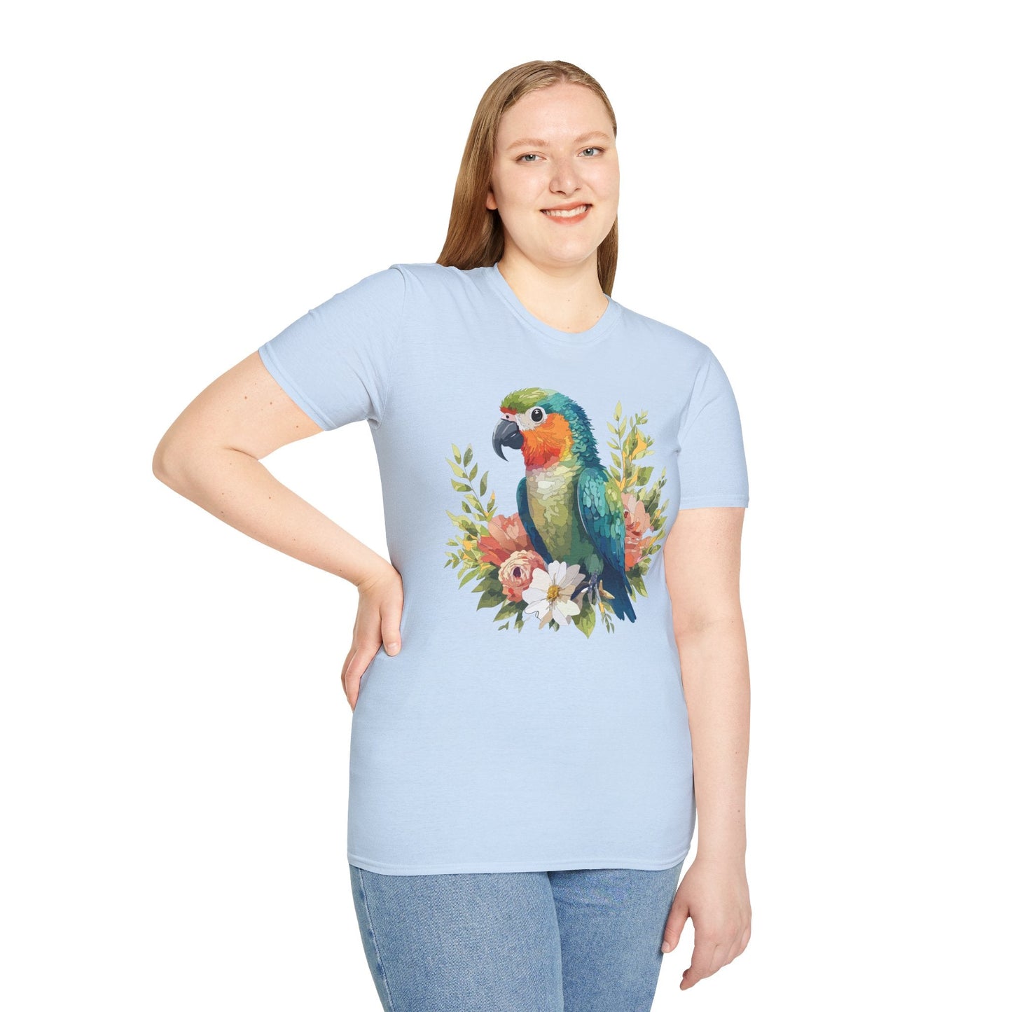 Floral Bird T Shirt Unisex Softstyle Gildan 64000 Cotton Tee for Everyday Comfort