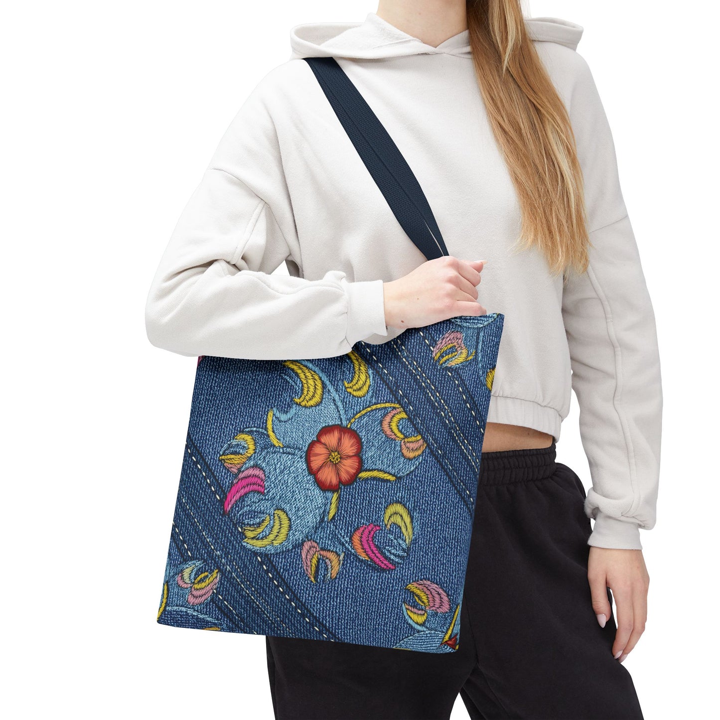 Denim Fabric Imitation Print Unisex Canvas Bag Poly Spun 3 Sizes Tote Bag 159-3