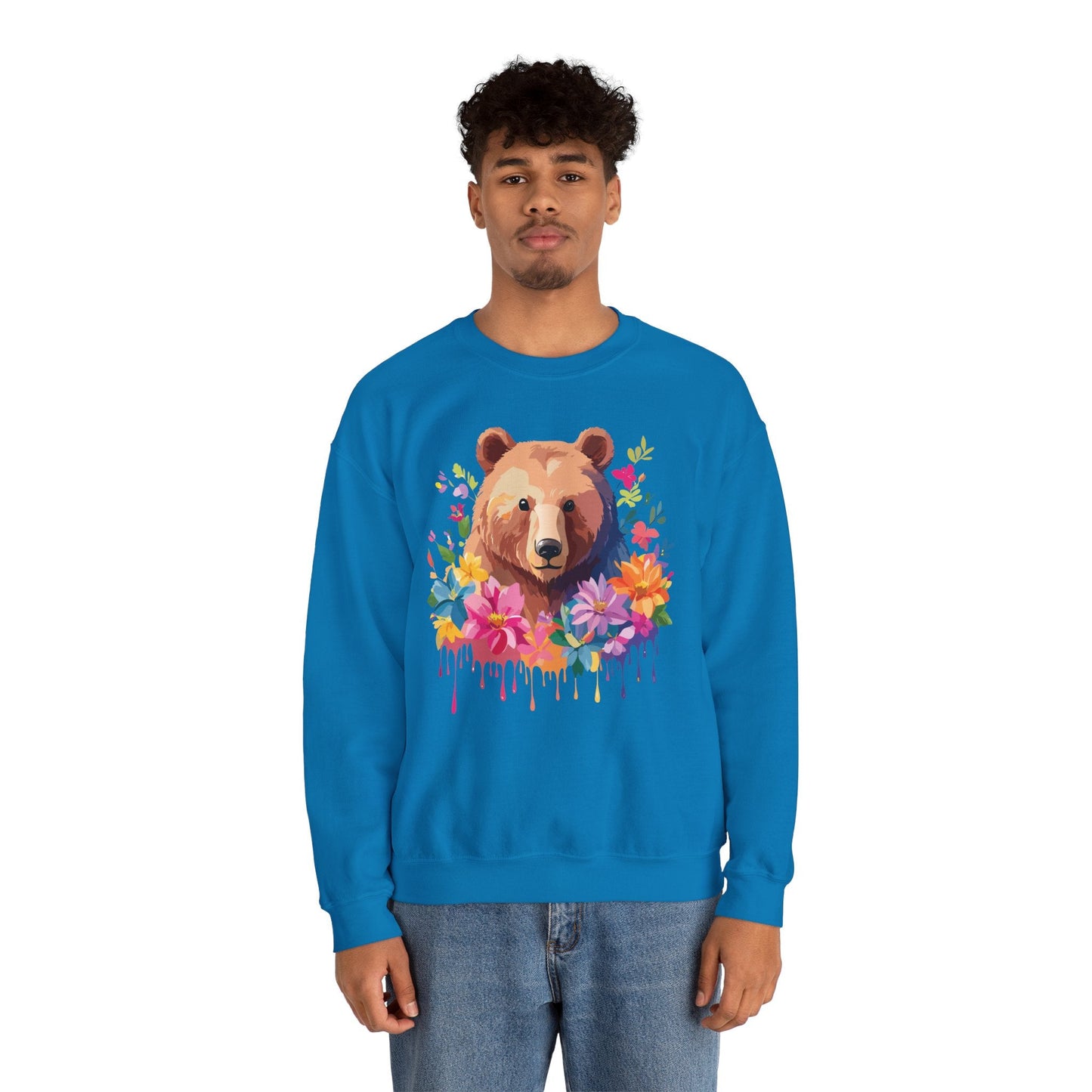 Unisex Floral Bear Sweatshirt With Art Design Animals Sweatshirt