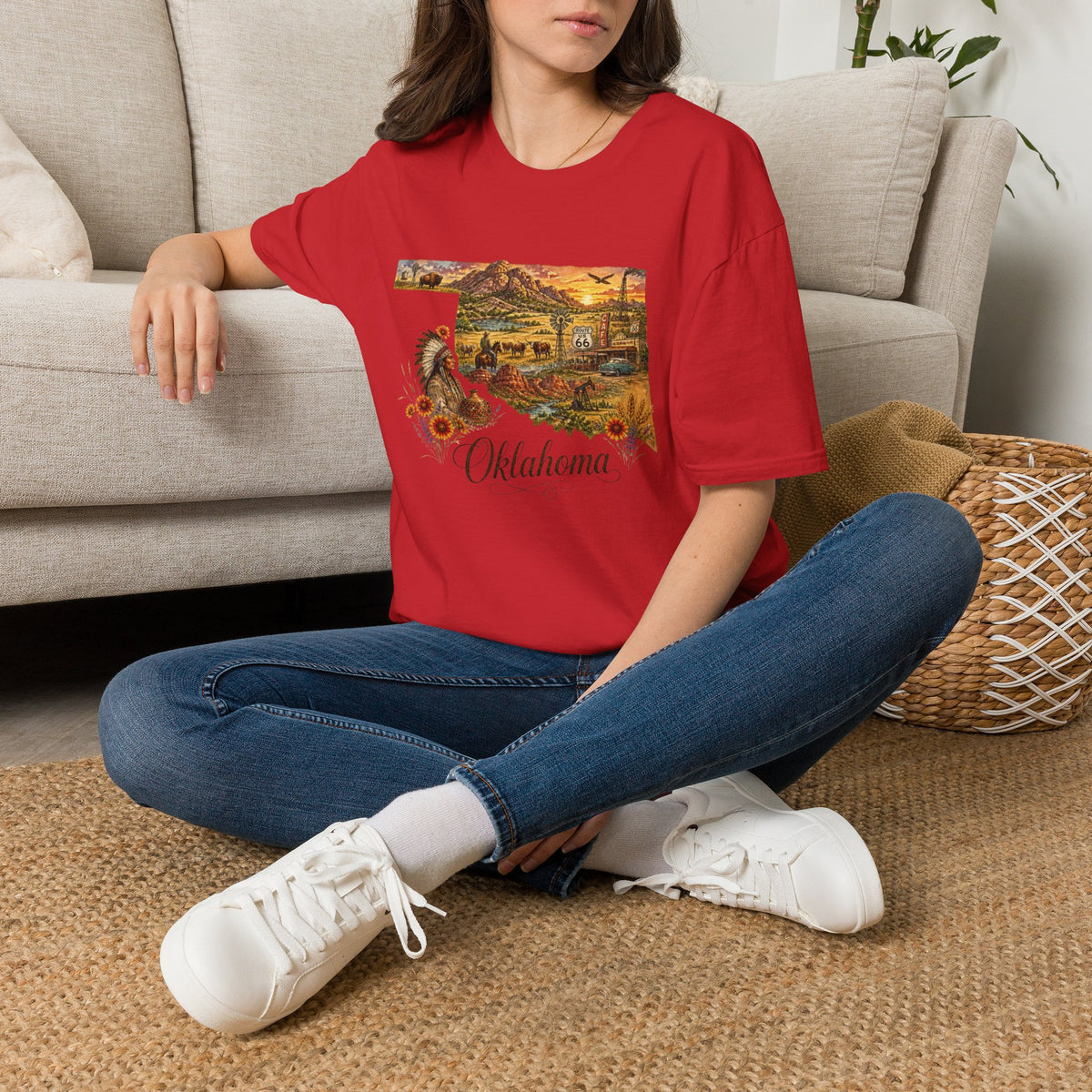 Oklahoma State Travel Tourist Graphic Design Unisex 100 Cotton Gildan T-Shirt