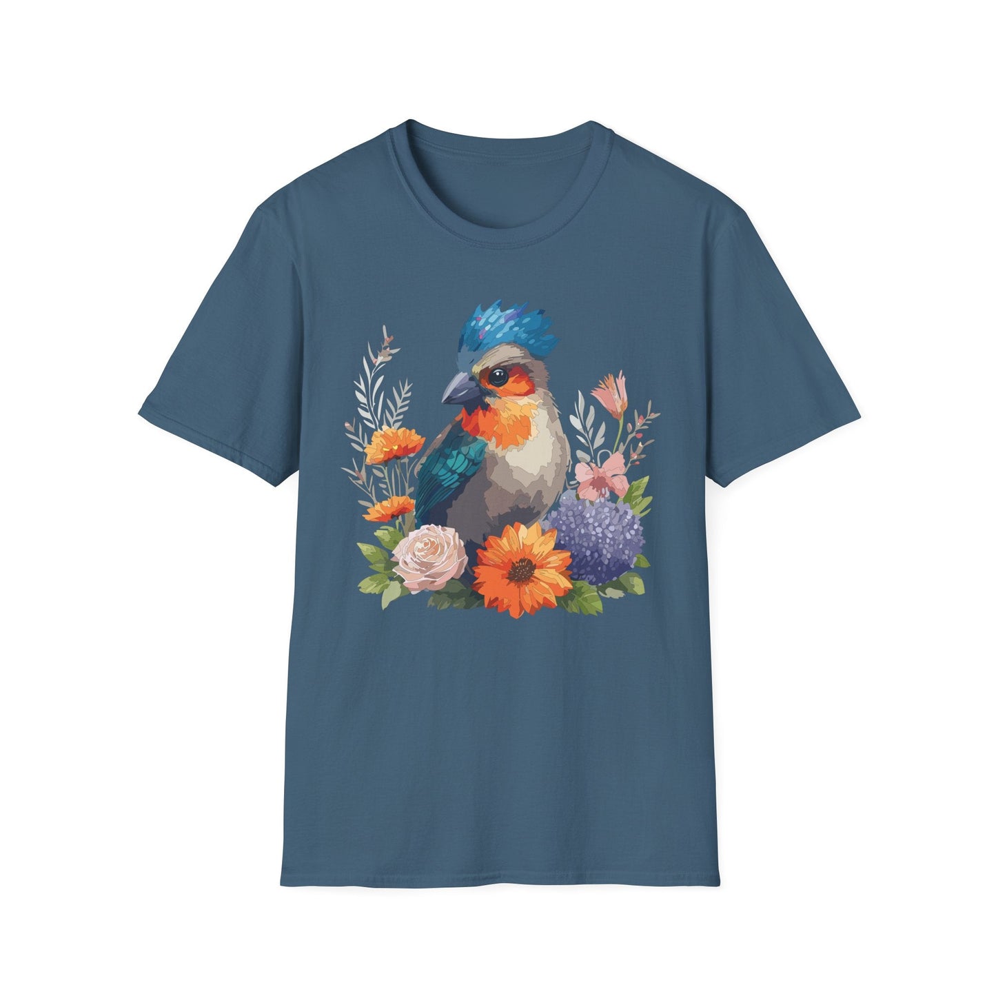Floral Bird T Shirt Unisex Softstyle Tee 100 Percent Ring Spun Cotton Gildan 64000