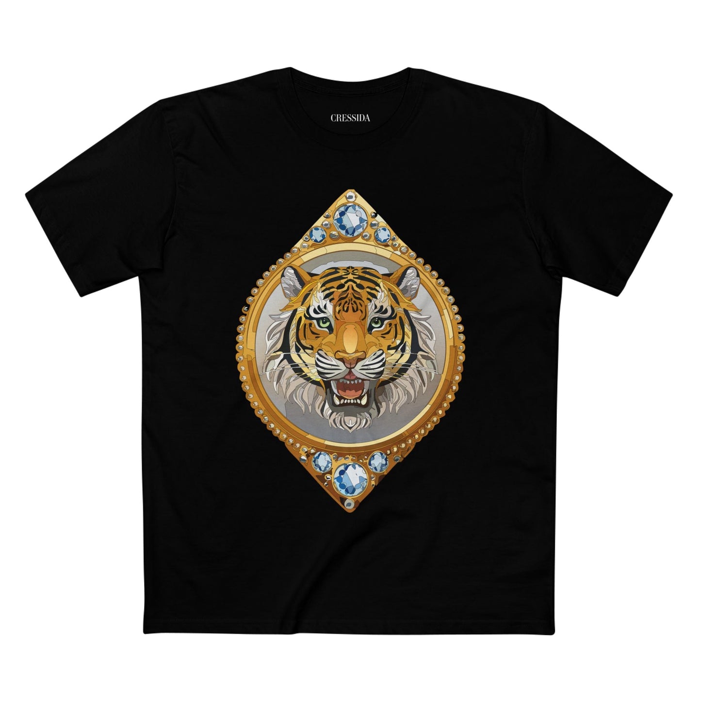 Tiger Graphic Unisex 100 Cotton Tee With Unique Animal Golden Medallion Art Design 1