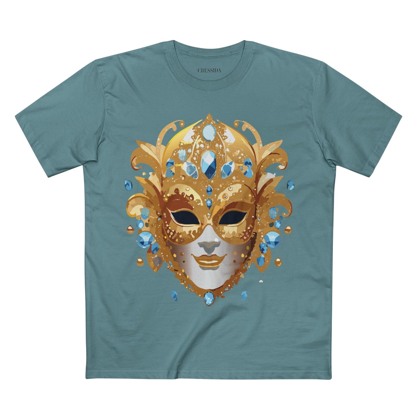 Carnival Mask Graphic T-Shirt Unisex 100 Cotton With Antique Gold Art Design Tee 21