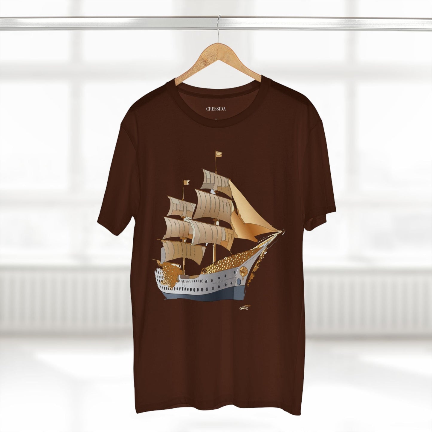 Ship Graphic Unisex 100 Cotton T-Shirt with Gold Frigate Art Design 25