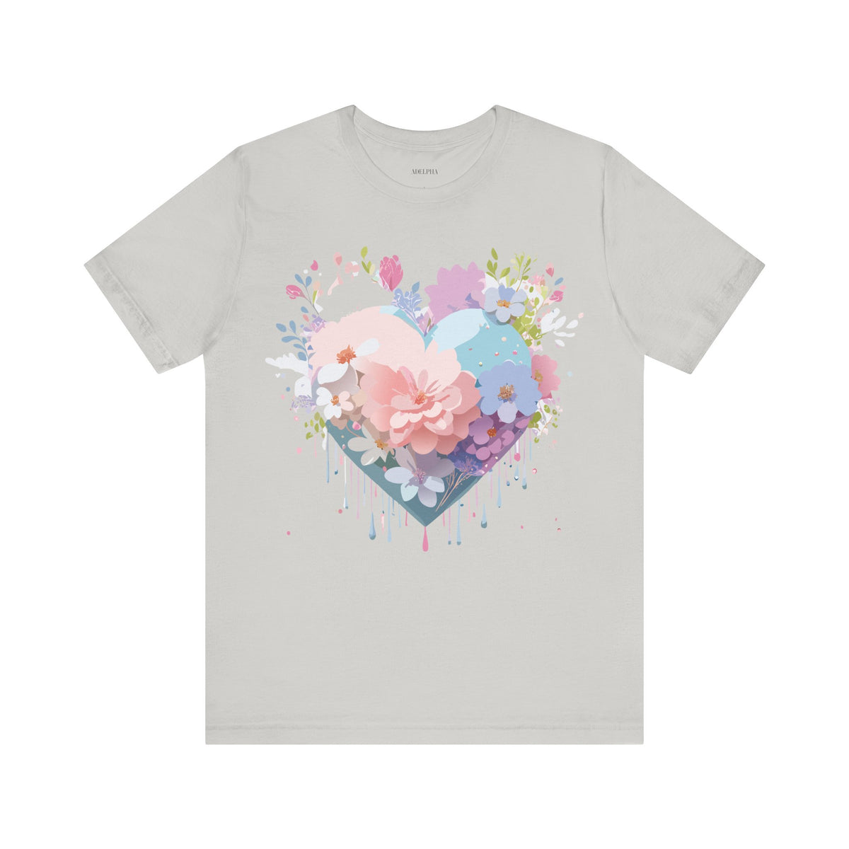 Valentine's Day Graphic Unisex Cotton Bella+Canvas Tee with Floral Art Design d137