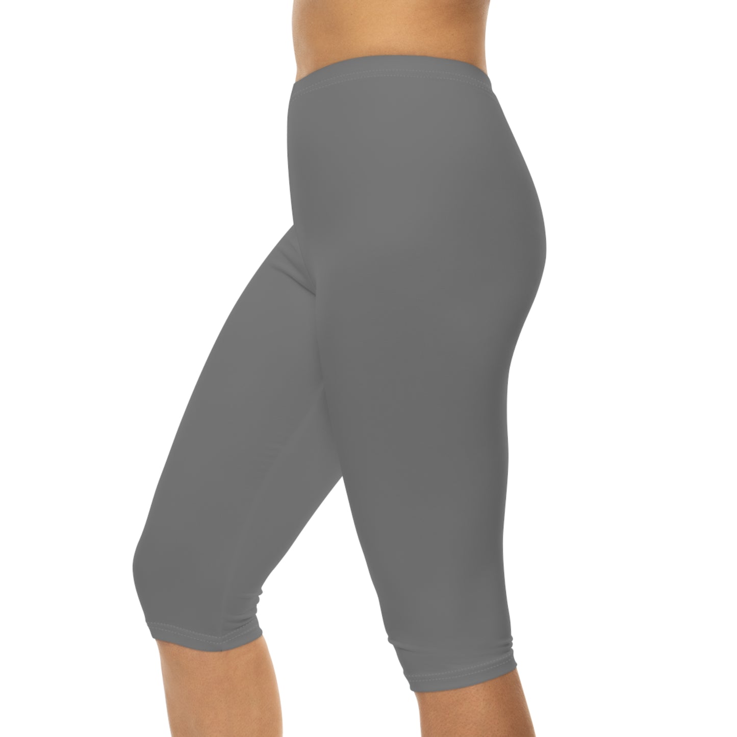 Grey Color Women's Brushed Suede Poly Span Casual Capri Leggings XS-2XL