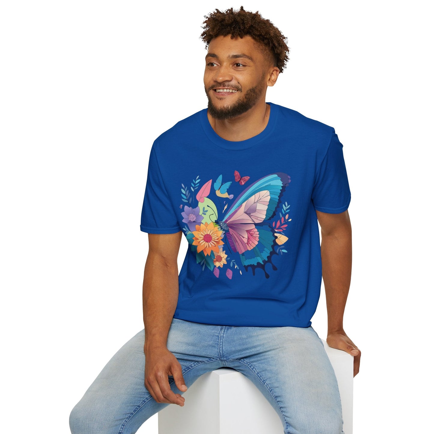 Gildan Butterfly T Shirt Unisex Softstyle 64000 Monarch Print Lightweight Breathable Cotton Tee