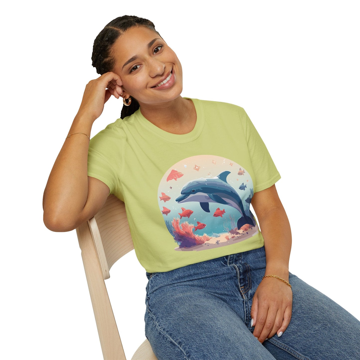 Dolphin Shirt Unisex Softstyle Tee 64000 Gildan 100 Percent Ring Spun Cotton For Everyday Comfort